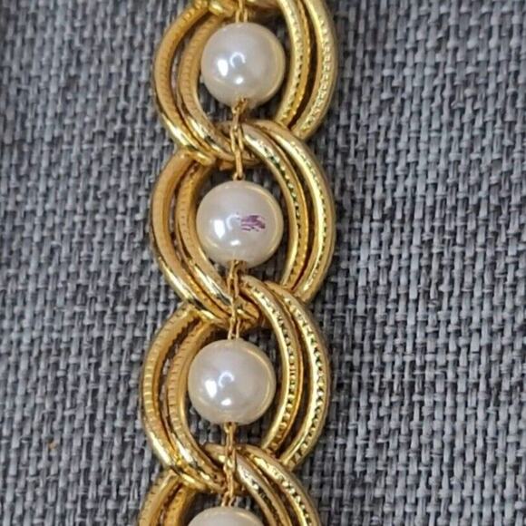 Vintage Caged Pearl Necklace Goldtone Double Open Link Appx 18.5" FAUX PEARL - Picture 2 of 9